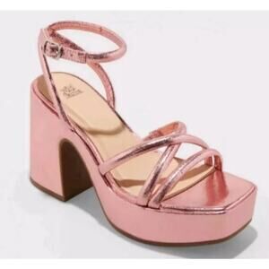 Wild Fable Astro Strappy Block Heels Memory Foam Pink Metallic Womens 13